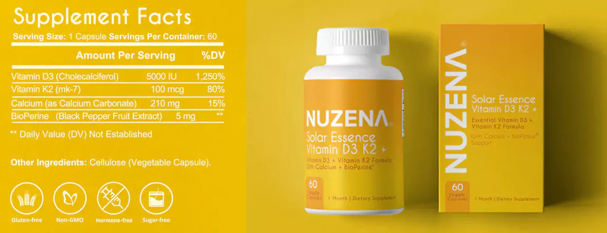 Nuzena Solar Essence Vitamin D3 K2 + Supplement Facts
